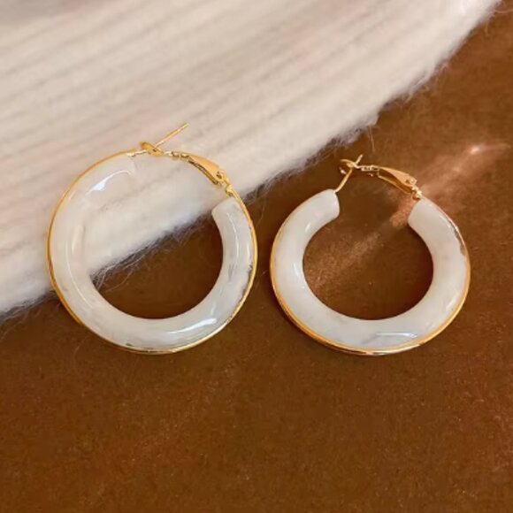 White Big Hoop Earrings - Picture 1 of 2